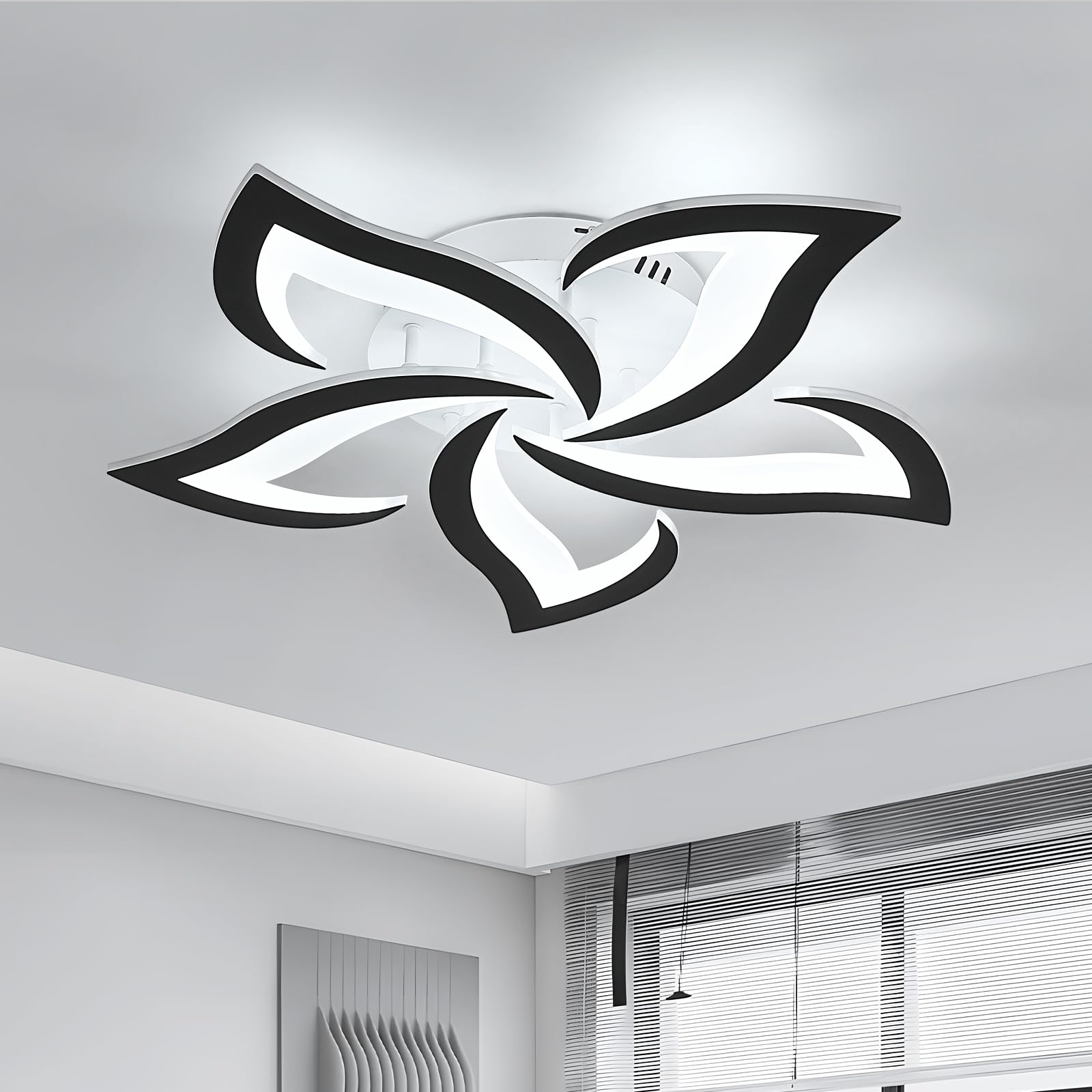 Riserva Nowoczesna lampa sufitowa LED, 60 W, wzór płatków, czarna, 6500 K