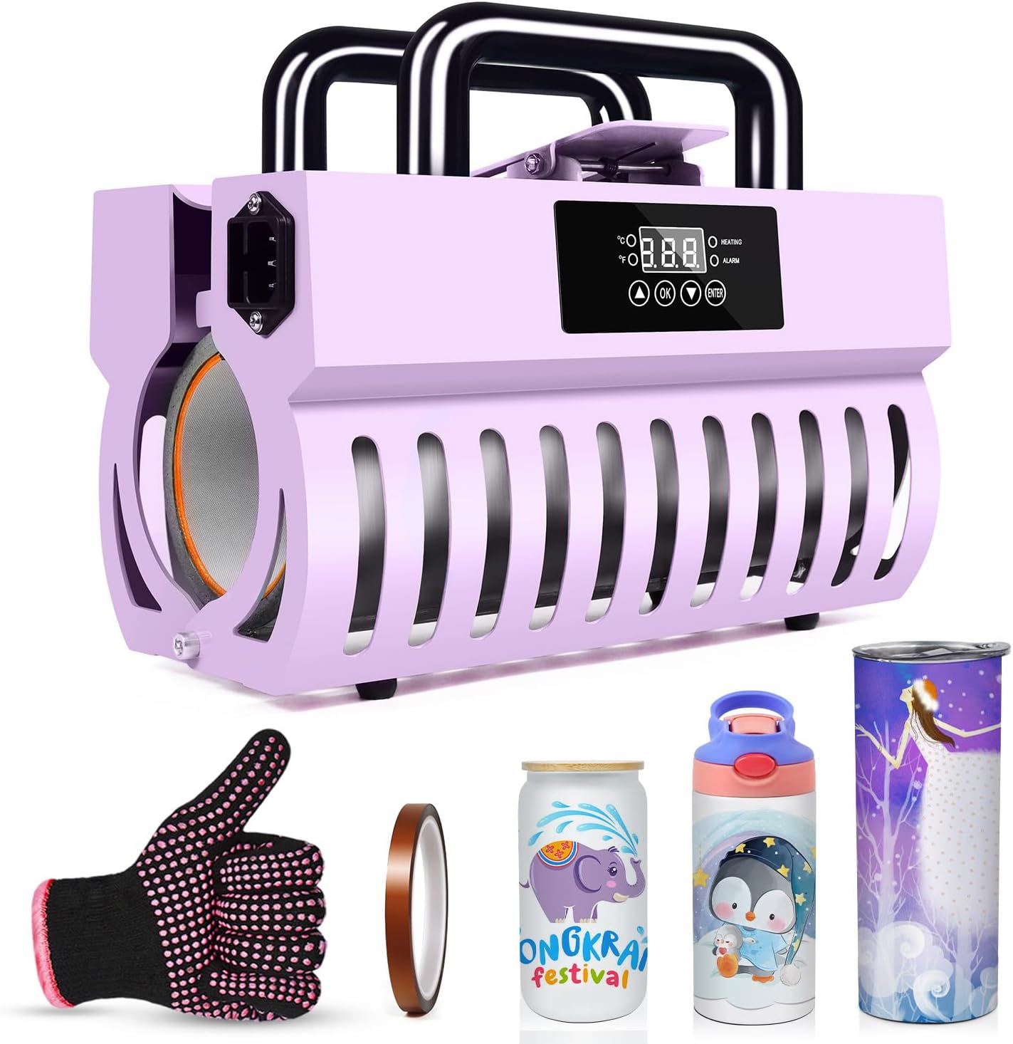Realkant Tumbler Heat Press Machine, 110V Tumbler Press for 30OZ 20OZ Sublimation Skinny Straight Tumblers Glass Jar & 11-15OZ Mugs, Mug Tumbler Press with Heat Tape Gloves As Gift (Purple)