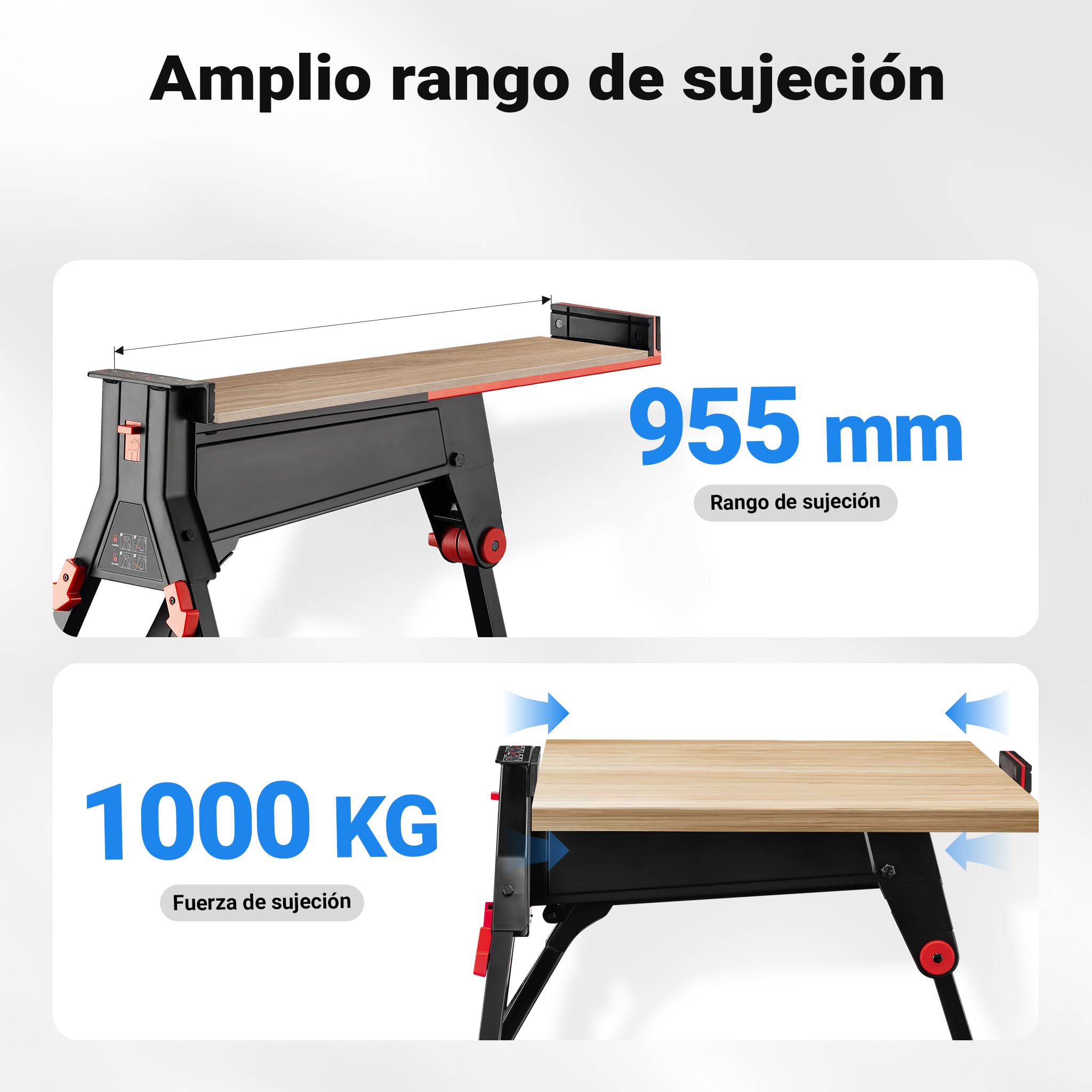 Wiltec Banco de Trabajo con Sistema de sujeción hasta 1000 kg Plegable y portátil Mesa de Trabajo móvil Equipamiento ergonómico Mesa para Taller para talleres, carpinteros, garajes y Bricolaje