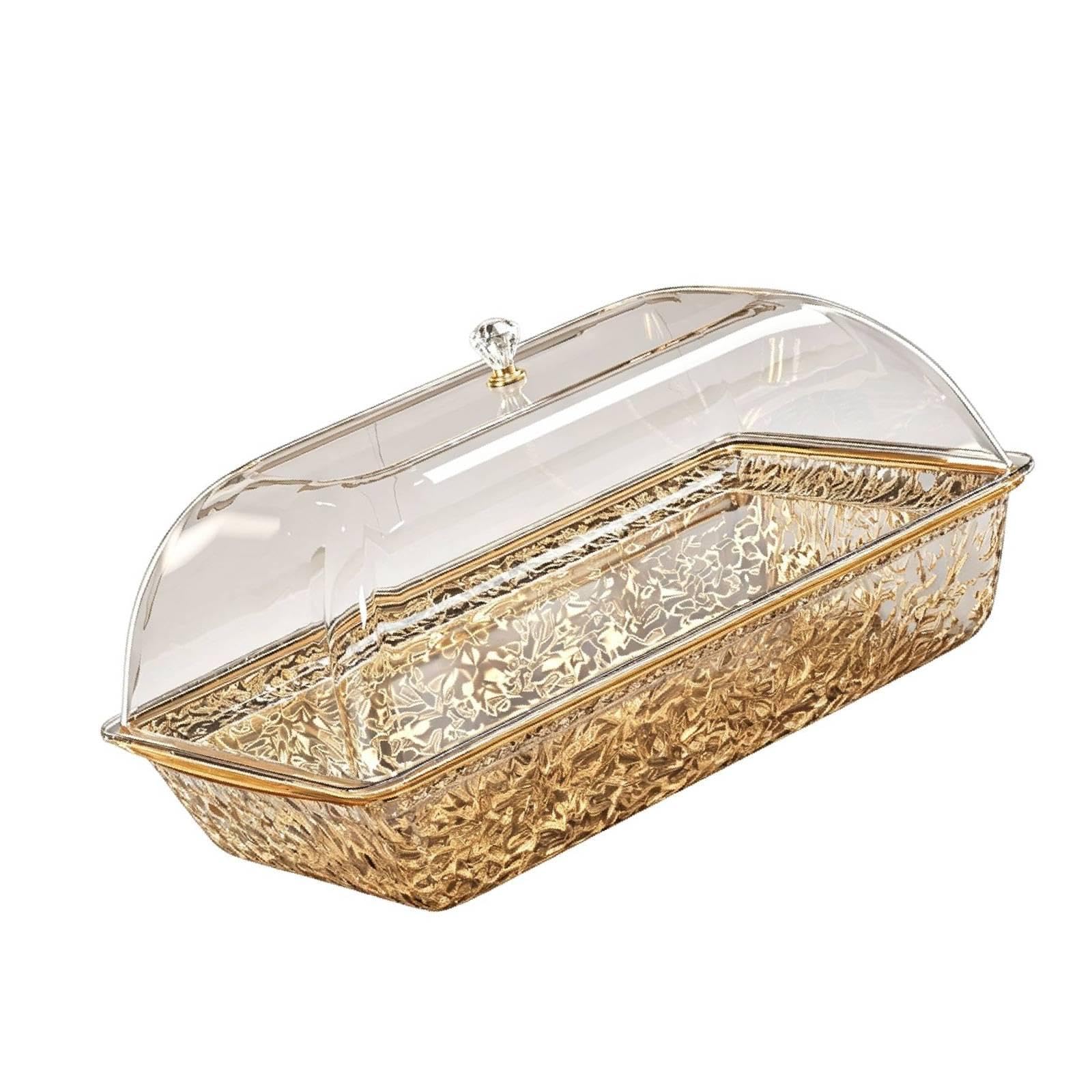 Vassoio per Servire Vassoio Portavivande con Coperchio Ermetico Portata Grande Rettangolare in PETG Design Pratico Adatto, Oro