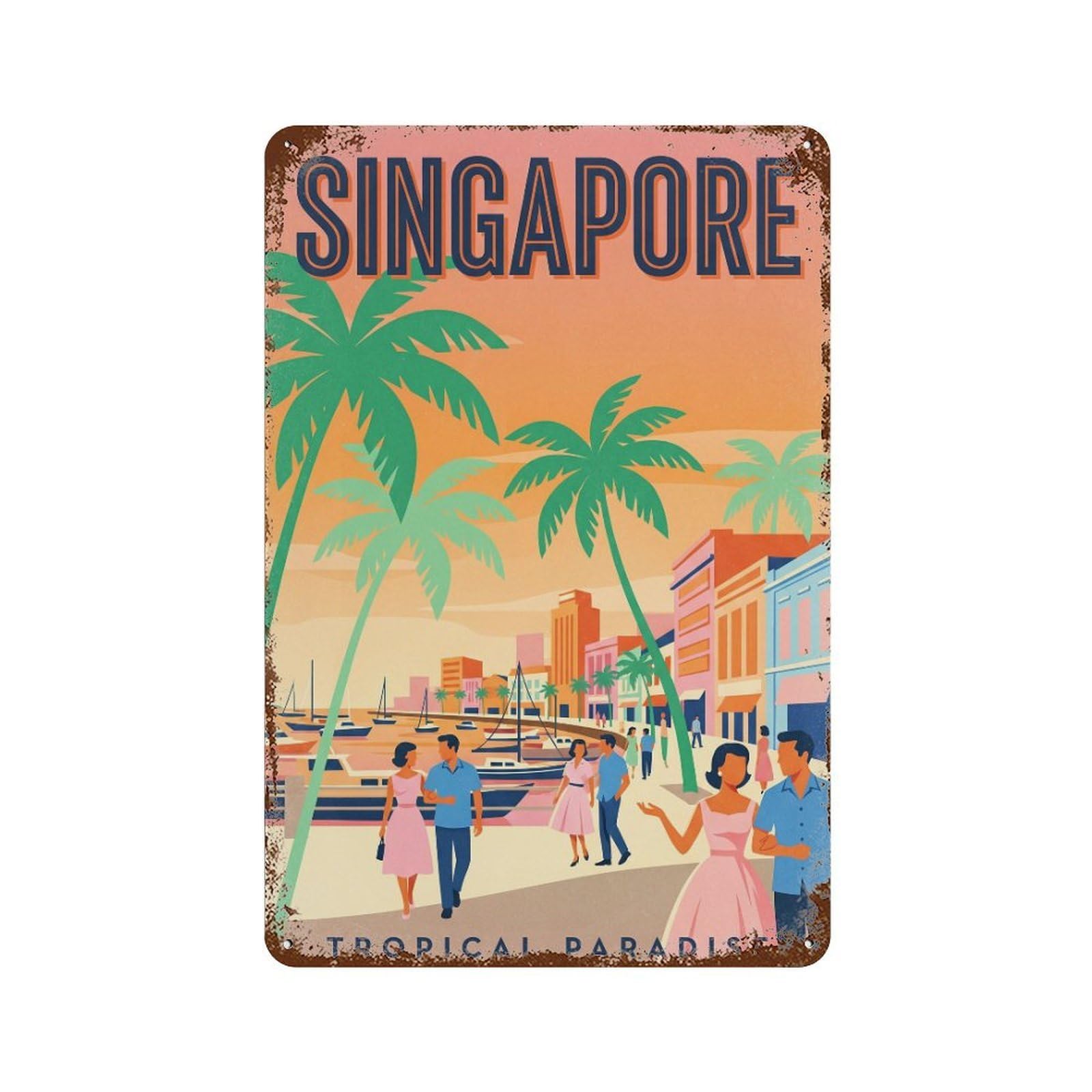 Metal Tin Sign Vintage Travel Singapore Waterfront