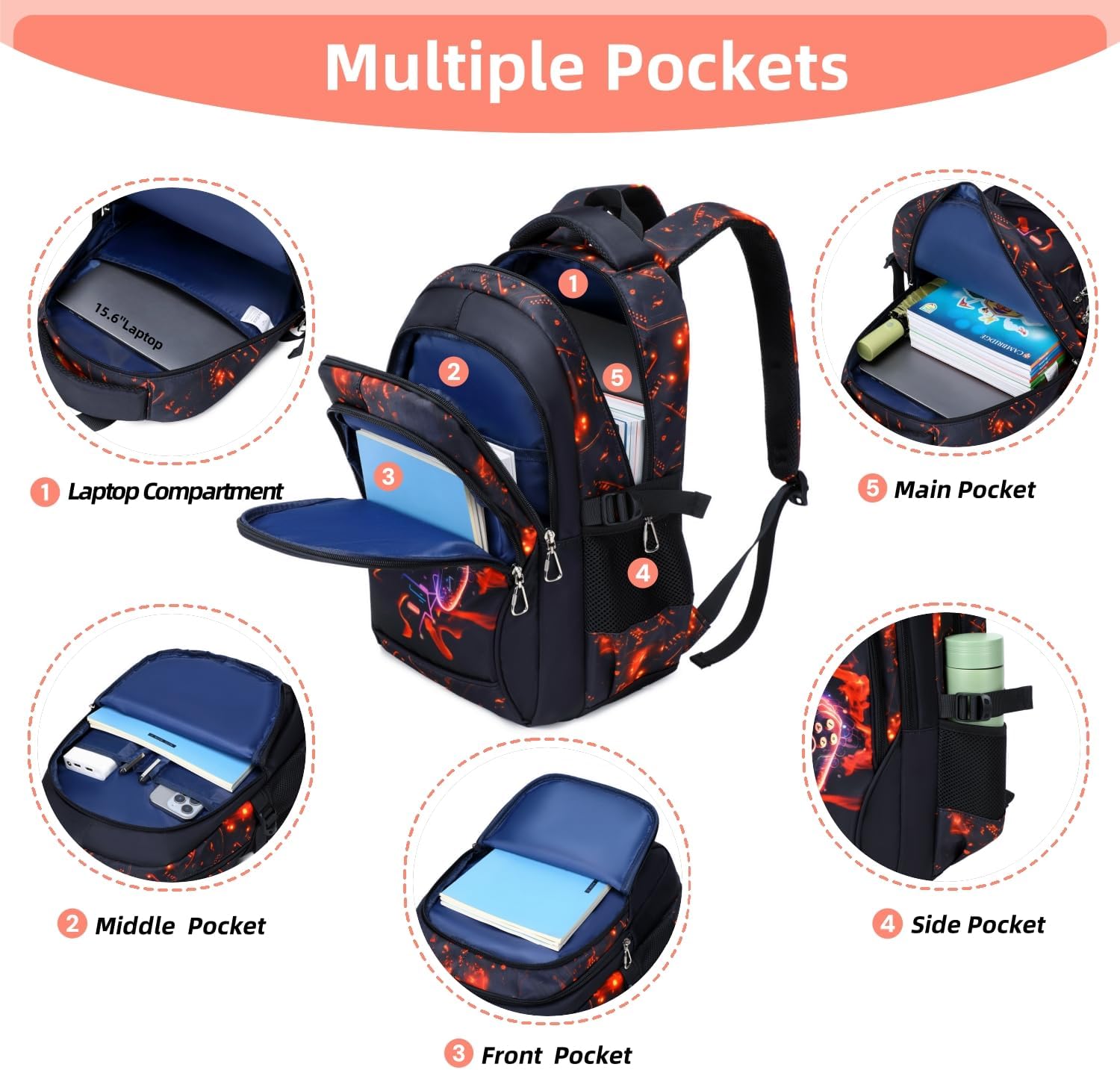 Boys Backpack Elementary School Bookbag Waterproof Durable Sturdy Kids Schoolbag Casual Travel Daypack (2-Black-game) - Image 3