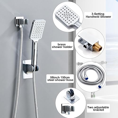 Miniatura 67 de Juego de grifo de ducha de 12 pulgadas, montaje en techo, sistema de ducha de lluvia de alta presión, combo de rociador de ducha de lluvia cuadrado