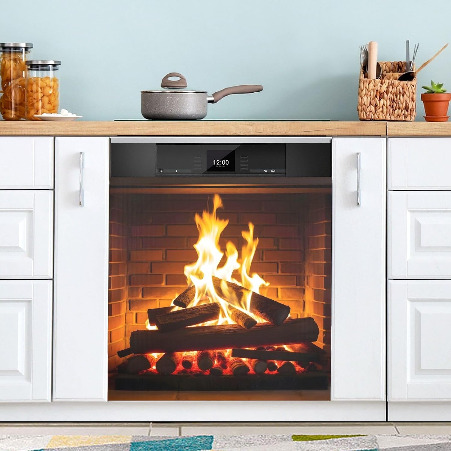 Front Dishwasher Magnet Sticker Cover Decorative Appliances Stickers Fireplace Winter Refrigerator Skins Dishwasher Panel Decals