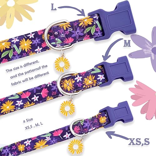 Miniatura 3 de Faygarsle Lindo collar de algodón para perros pequeños, medianos y grandes, opciones de colores florales púrpura, amarillo, suave y de moda para