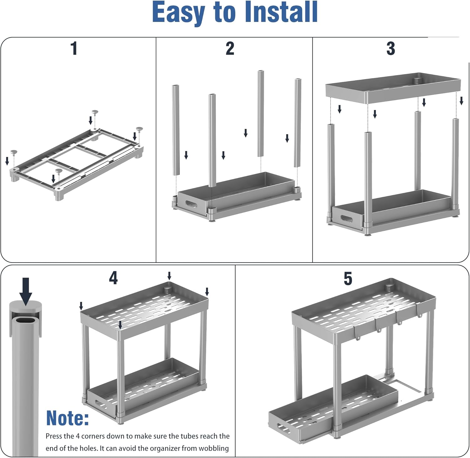 2 Pack Pull-Out Storage Organizers, Under Sink Organizer and Storage for Bathroom & Kitchen,Multi-Purpose Under Cabinet Organizers and storage Black - Image 7