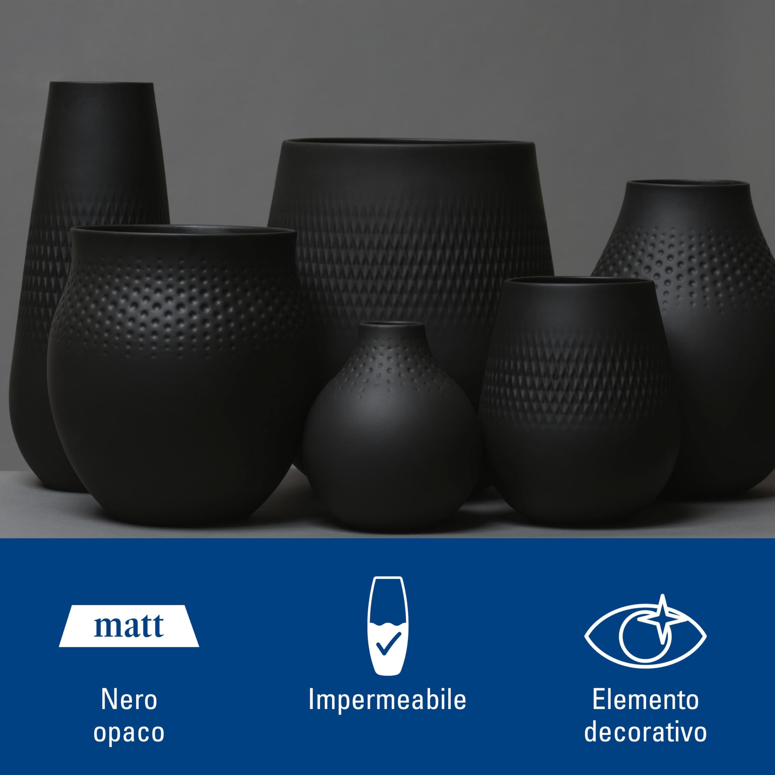 Villeroy & Boch - Manufacture Vaso Carré Alto Nero, Vaso Moderno, Ceramica, Porcellana Premium