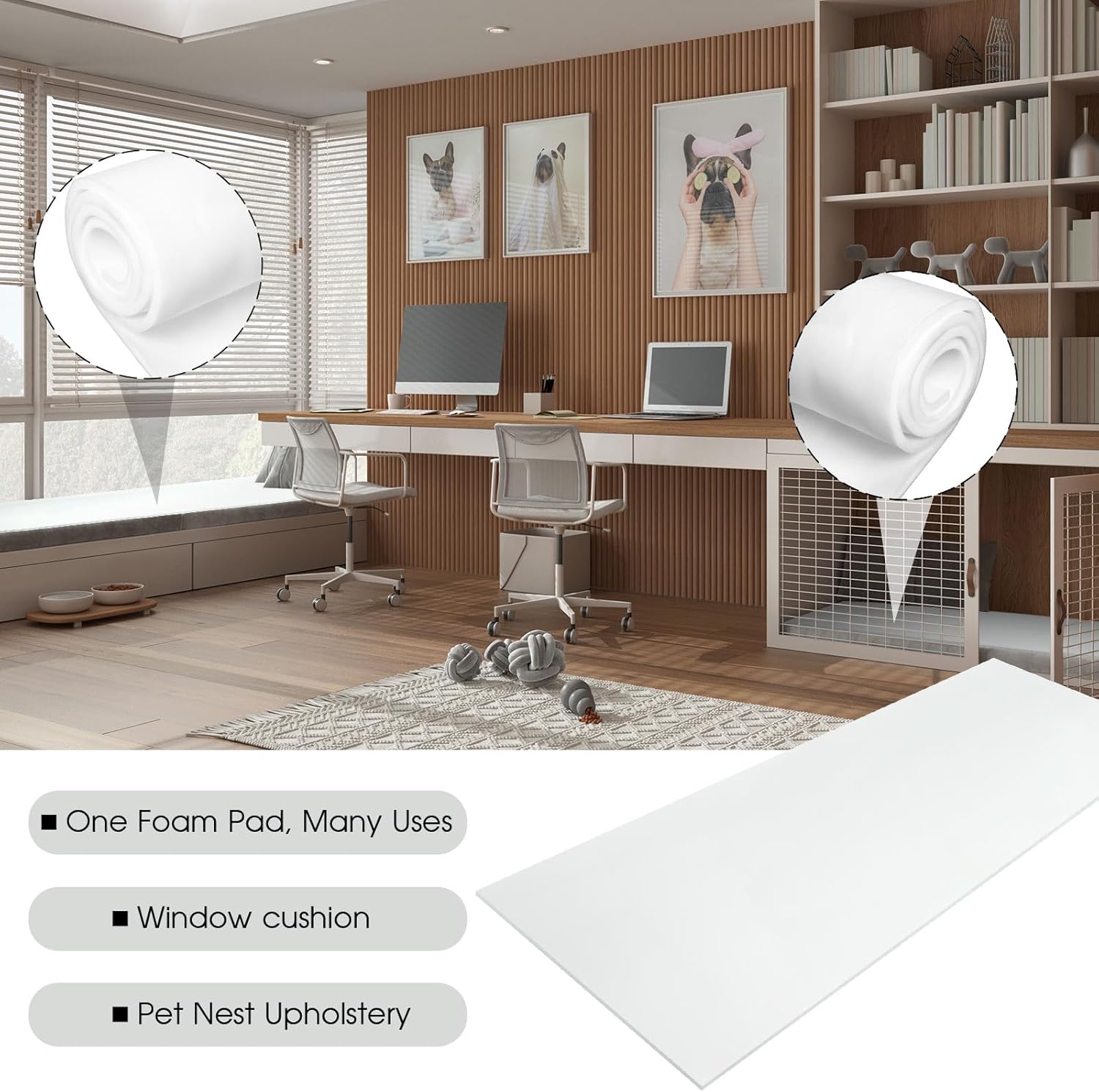 Amylove 1 Pack Polyurethane Foam 1/2" x 24" x 96" High Density Cushion Upholstery Foam Sheet for Seat Replacement DIY Projects Chairs Headboards Sofas Home (White)