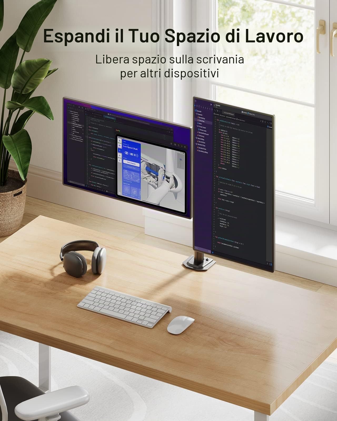 HUANUO Supporto per doppio monitor per due schermi da 13 a 30 pollici, supporto per scrivania con braccio per monitor regolabile fino a 10 kg, VESA 75x75 100x100