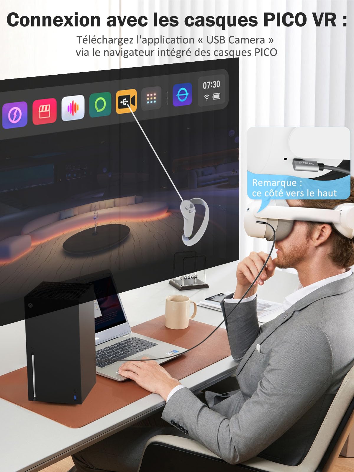 Carte de Capture Vidéo avec PD 100W pour Meta Quest 2/3/3s, Adaptateur HDMI vers USB C/A 1080P60, Plug & Play pour Streaming, Enregistrement de Jeux, OBS, Switch, PS4/5, Xbox, Caméra, VR
