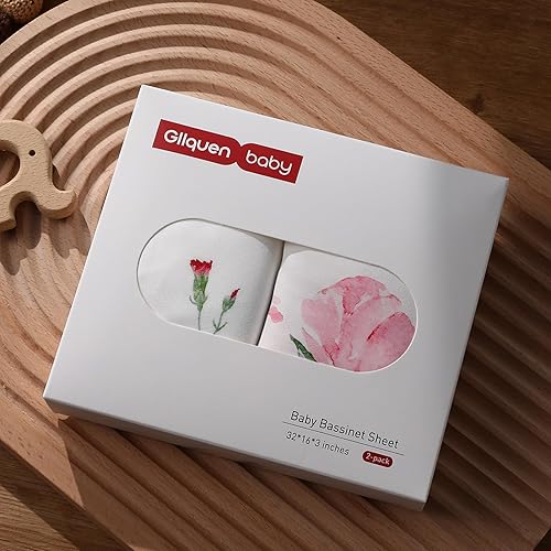 Miniatura 6 de Gllquen Baby Paquete de 2 sábanas de moisés, transpirable y acogedora, sábana bajera elástica para cuna de viaje, patrón floral de moda, sábanas