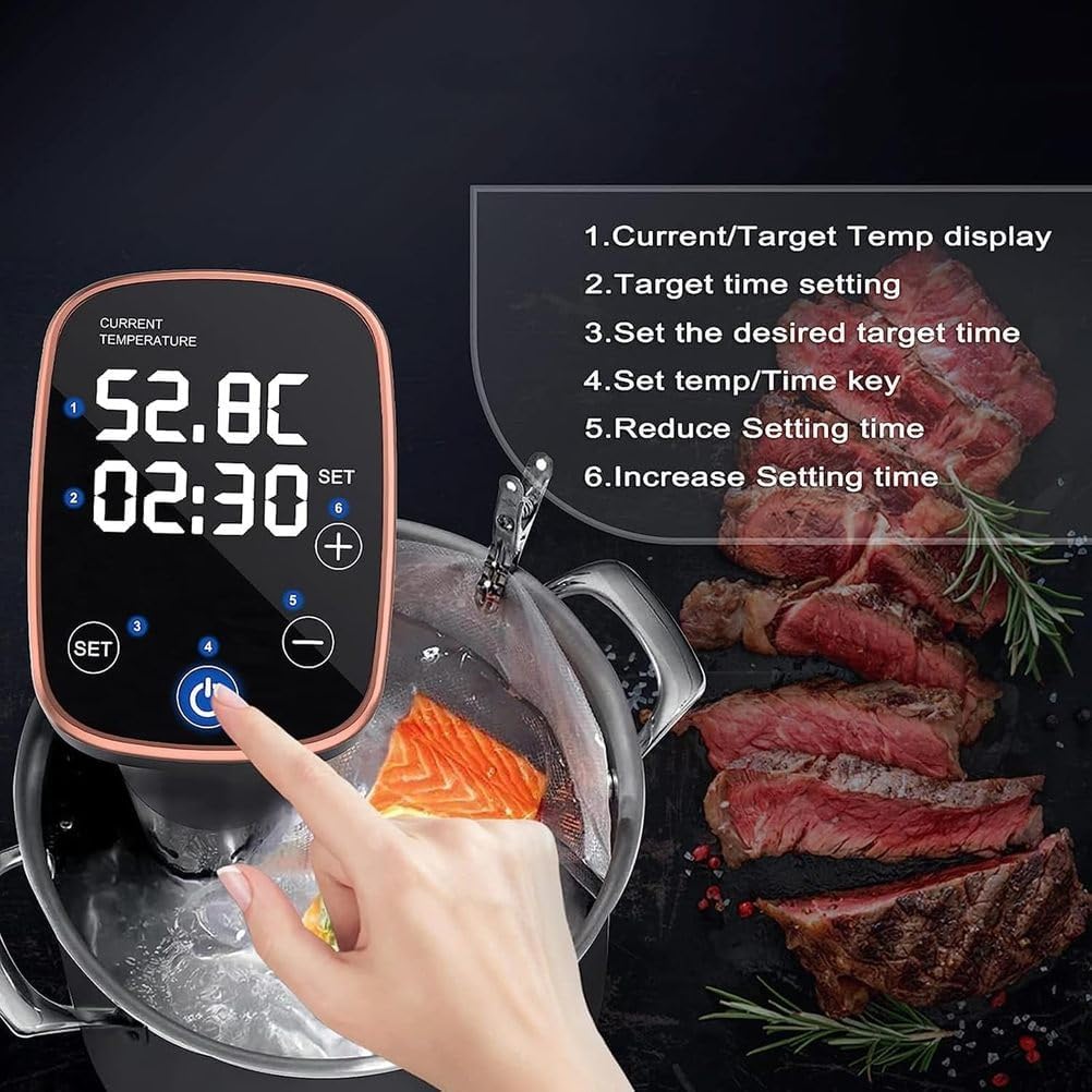 Sous Vide Machine, 1400W Sous Vide Cooker with LED Touch Screen & Timer, Rapid Cycle Heating and Brushless DC Motor, Low Noise and IPX7 Waterproof Level, for Tender and Juicy Meals