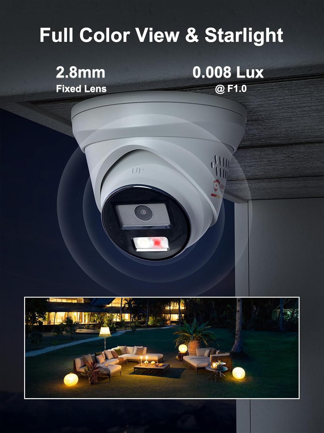 Anpviz 0.0008Lux@F1.0 Starlight 24/7 Color Night Vision PoE IP Camera Outdoor, Perimeter Protection, Human Vehicle Detection, 4MP Metal Turret Security Camera, 130dB WDR, IP67, IPC-D3443WD-SV