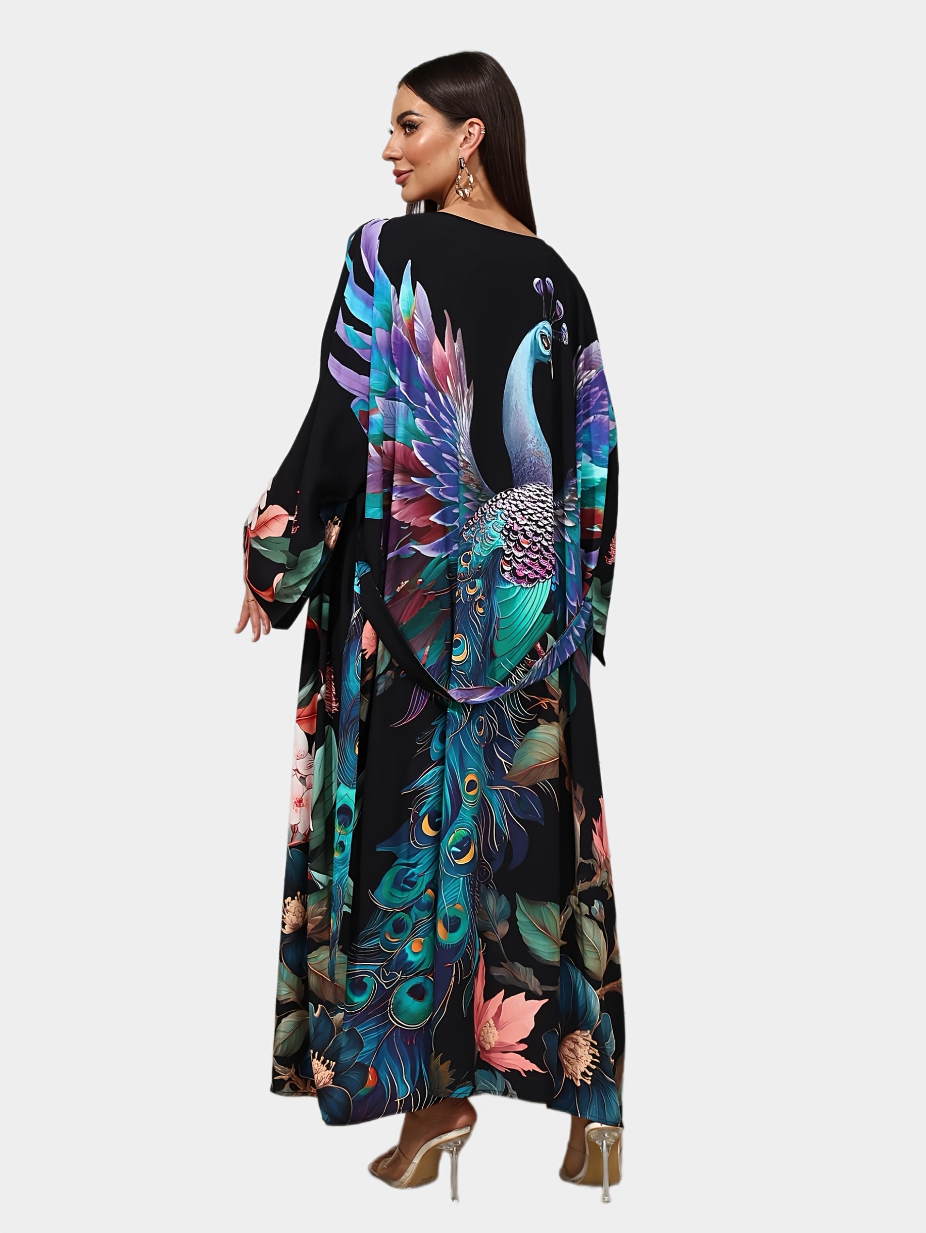 Traje de baño para mujer, batas largas de kimono, estampado de flores, bohemio, playa, verano, vacaciones, pareo