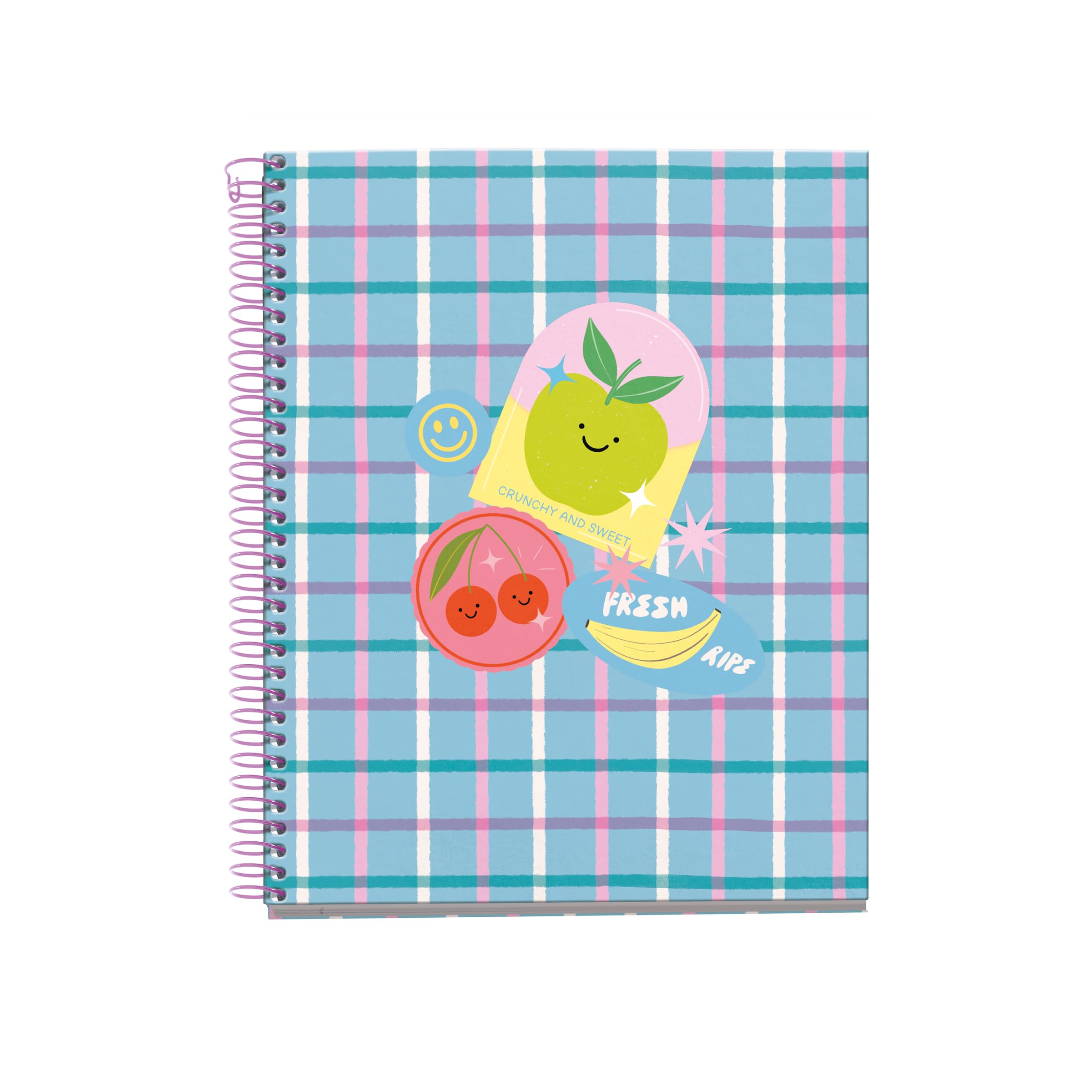 Miquelrius - A5 Notebook (148 x 210 mm), 100 70 g/m² squared sheets, Rigid cardboard cover, 4 colour bands, Spiral, 2 holes, Squared notebook, Pretty stationery, Happy Fruits
