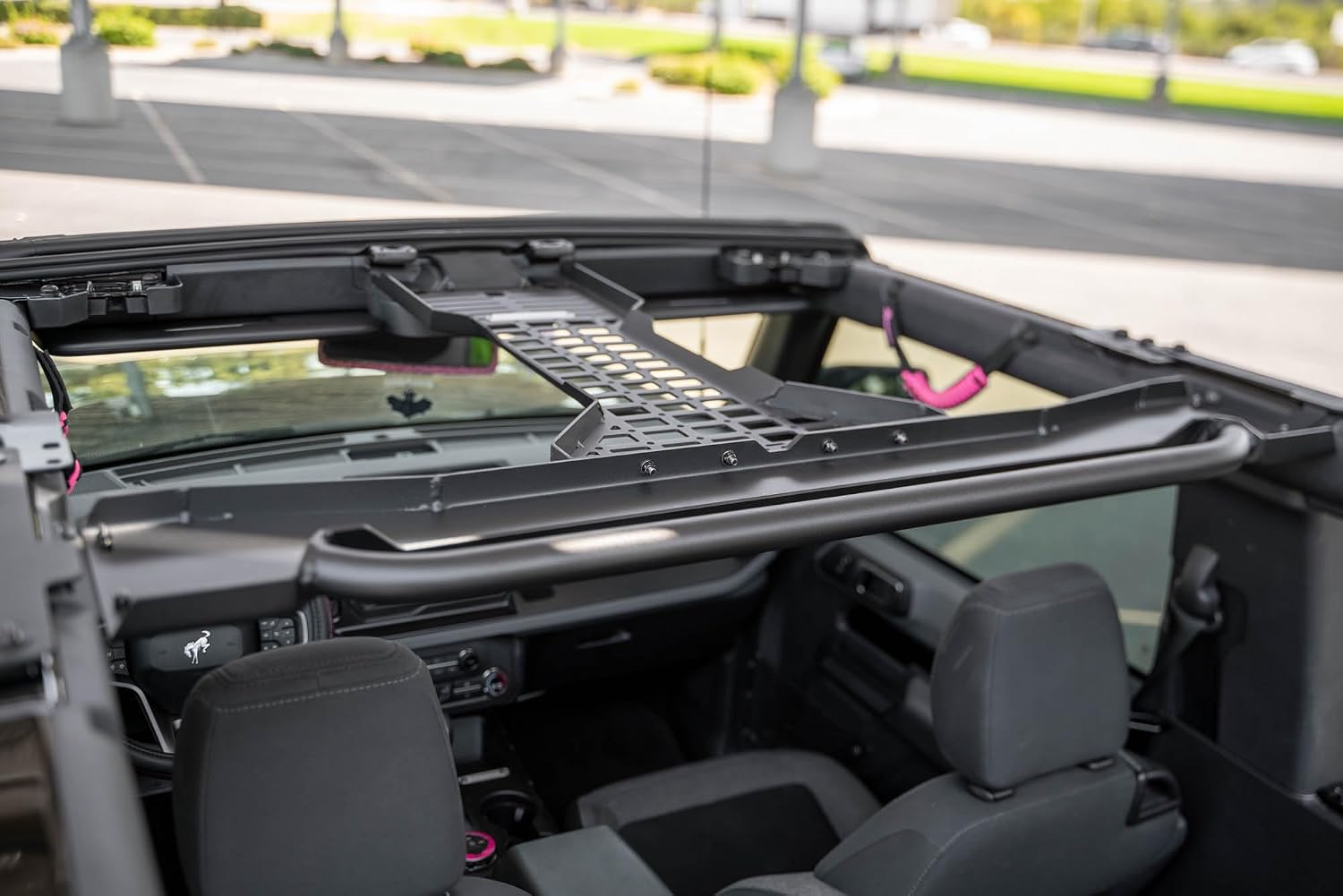 DV8 Offroad 2-Door Overhead Molle Panel for 2021-2026 Ford Bronco | Mounts Daily Gear & Supplies | Steel Grab Handle & Accessory Mount | (1) Light Mount | Black Powder Coat Finish | Steel Construction