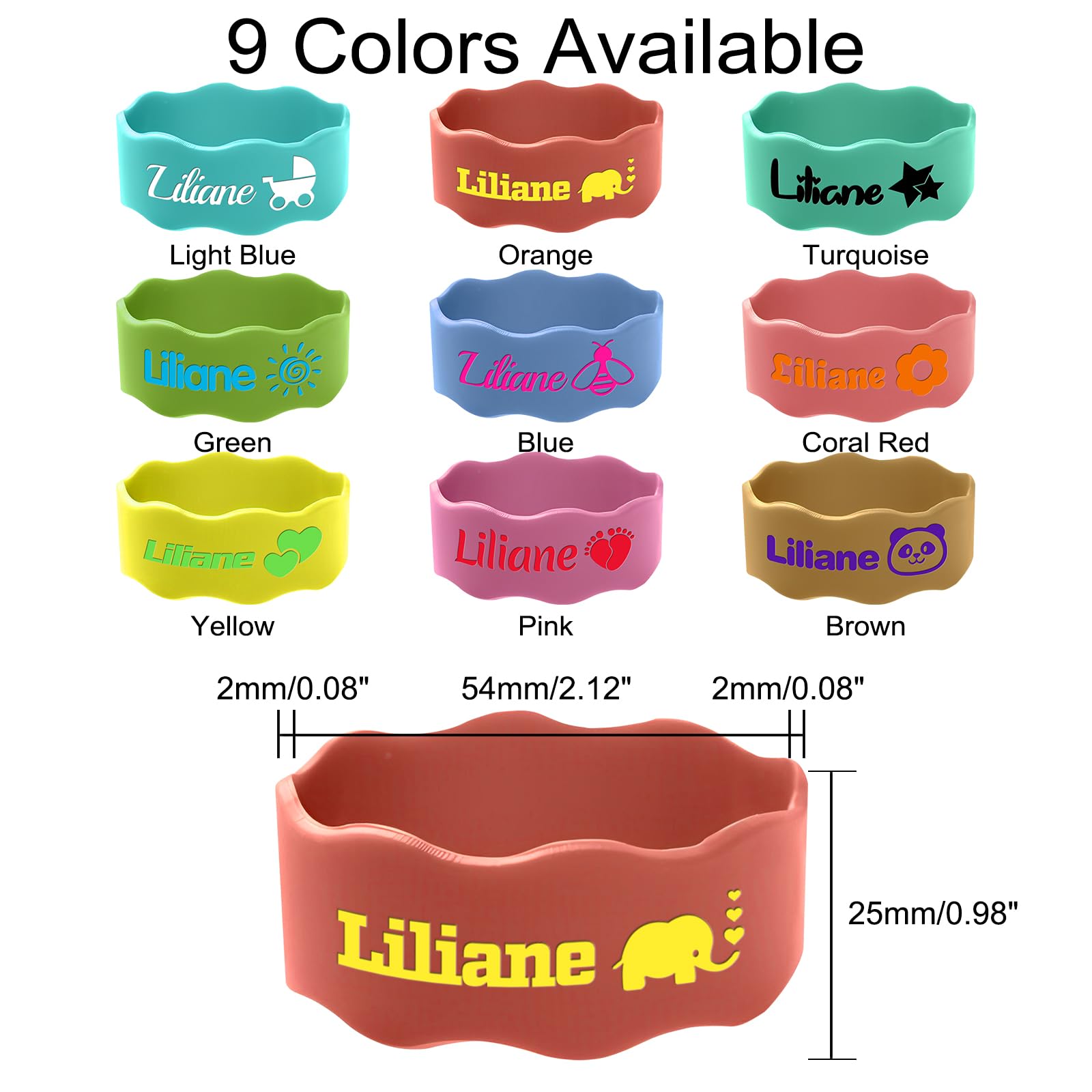 Custom Baby Bottle Labels for Daycare Silicone Water Bottle Name Bands Personalized Reusable Baby Bottle Straps for Kids Cups School(Orange)