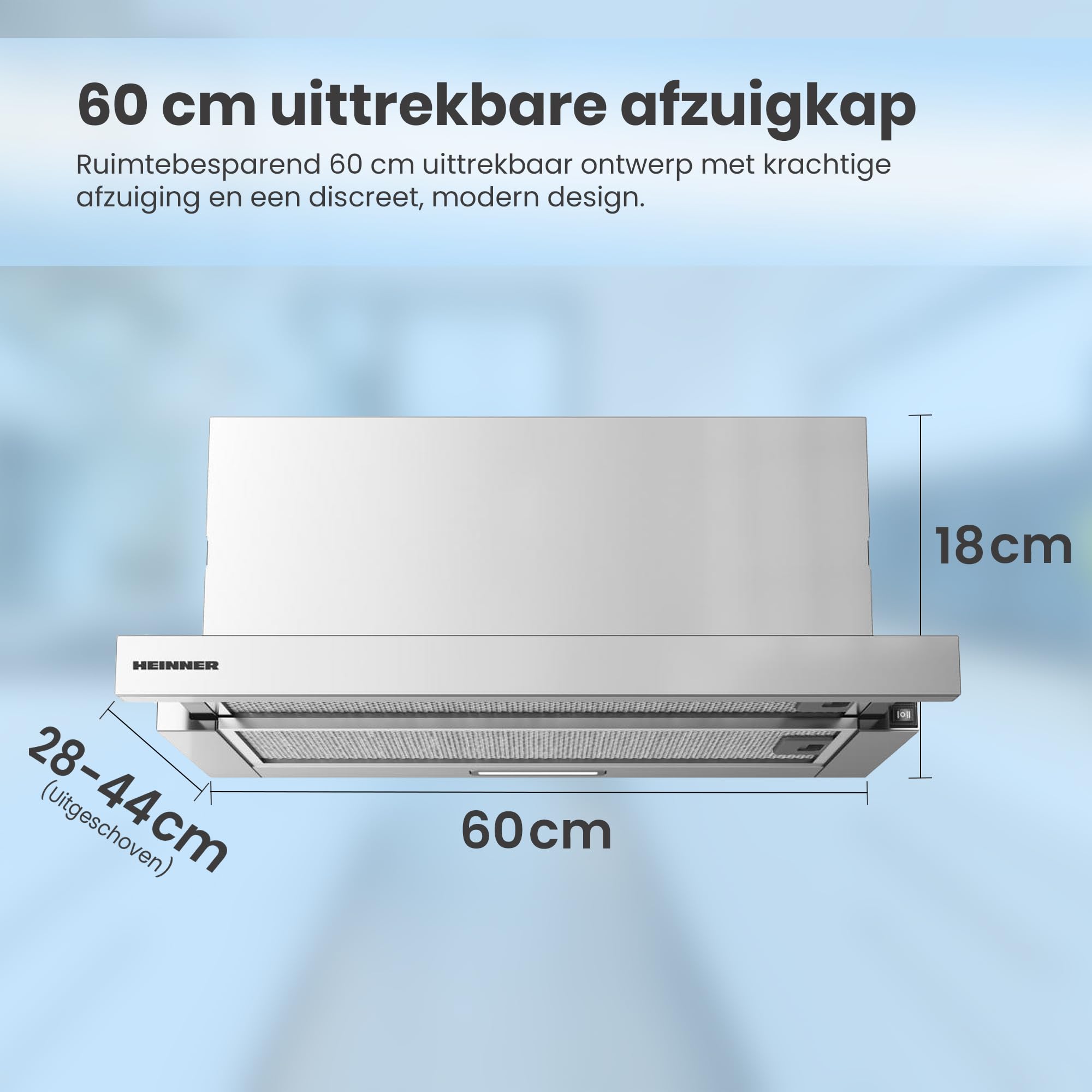 HTCH-440FS Einbauherd | Teleskop | 60 cm Dunstabzugshaube | 329,6 m³/h Abluftleistung | LED-Beleuchtung | 2 Geschwindigkeitsstufen | Silber | 5 Jahre Garantie