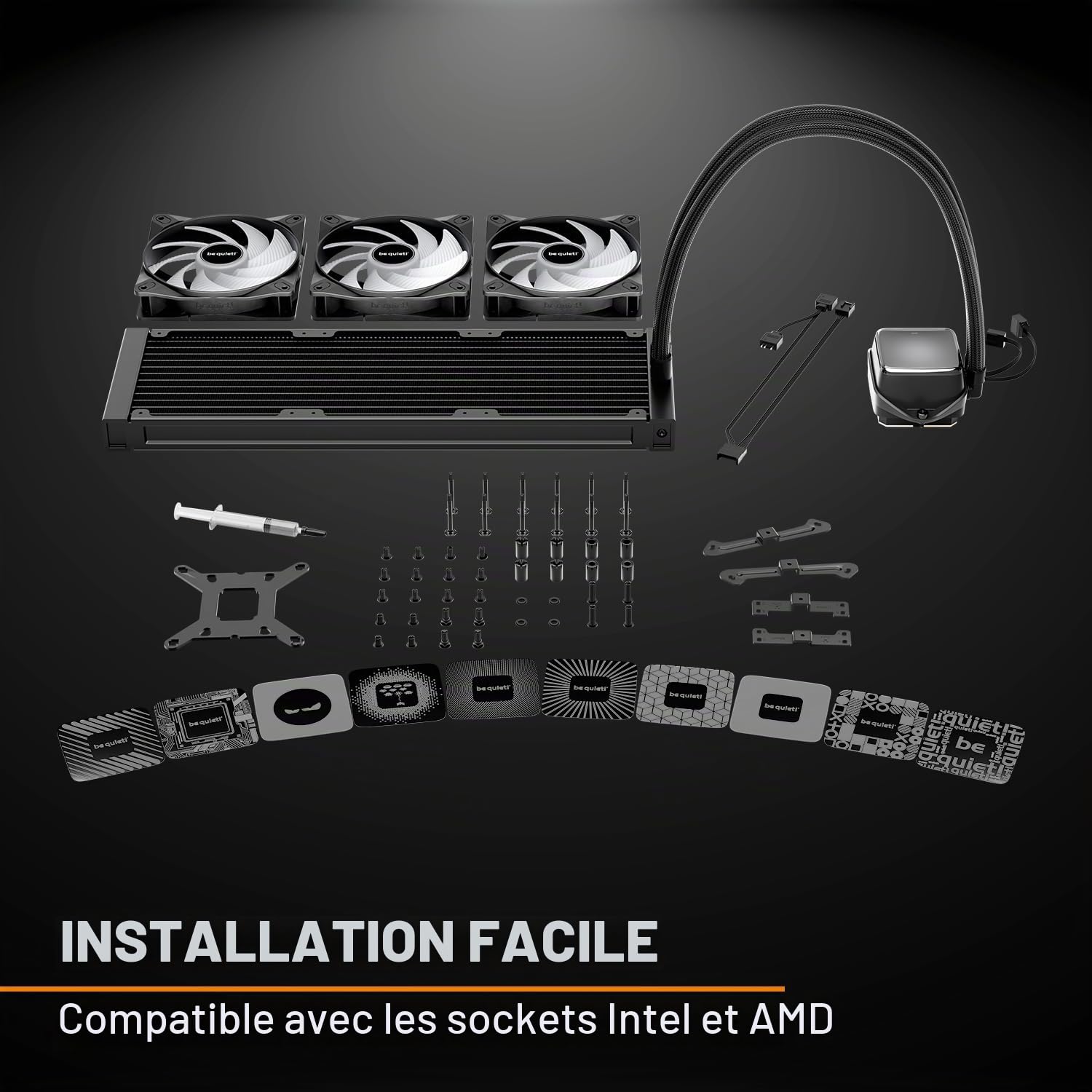 be quiet! Pure Loop 3 LX 360 mm, refroidissement par eau tout-en-un, 3 ventilateurs LX 120 mm PWM haute vitesse, bloc de refroidissement ARGB avec 10 films d'éclairage inclus, performance de