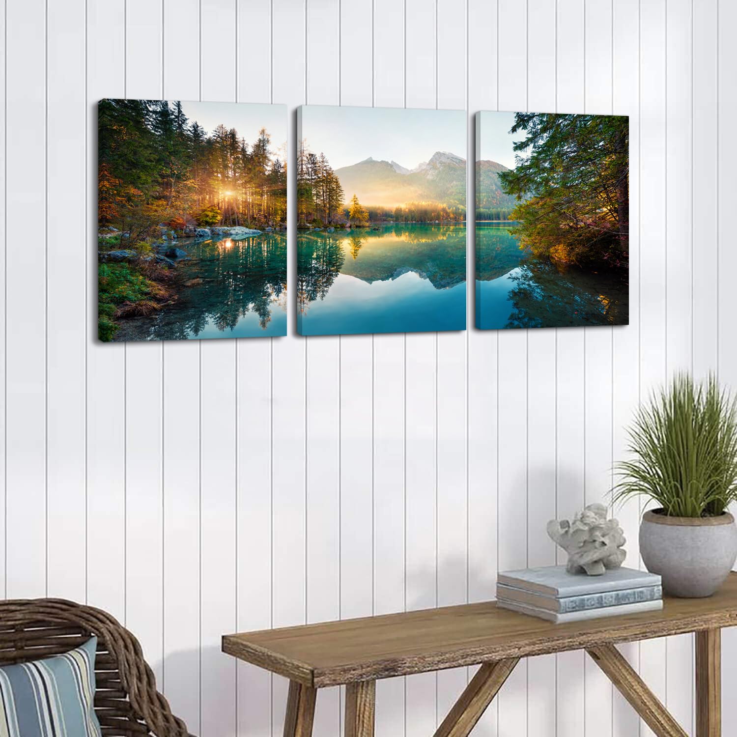 PIY PAINTING Quadri Murali Natura, Pittura Su Tela Con Lago, Stampa Artistica Dell'Alba, Immagini a Parete, Facile Da Appendere Per Soggiorno Ufficio Aula Sala Riunioni Bar, Set Di 3, 30x40 cm