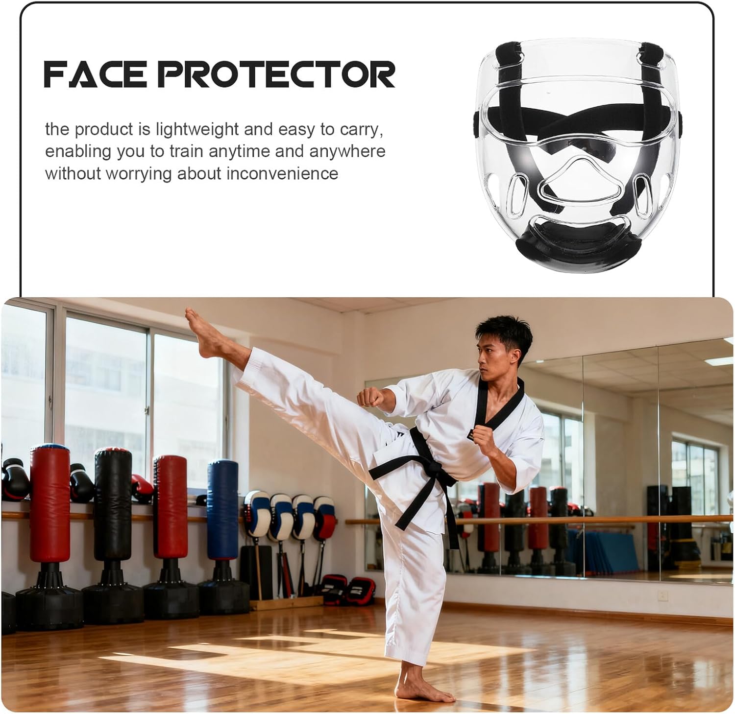 2pcs Detachable Taekwondo Headgear Face Guard Full Face Protective Shield for Karate Kickboxing Sparring Adult Small Size