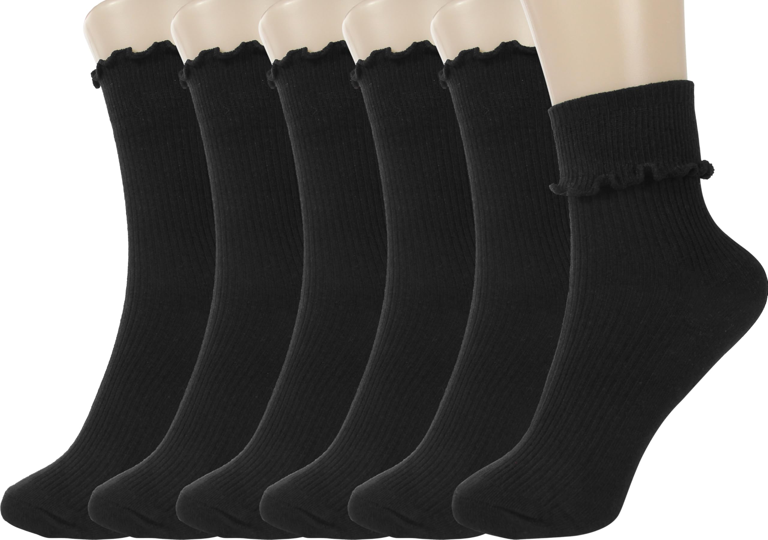 BomKinta Ruffle Socks Women Turn-Cuff Frilly Sock Cotton Crew Socks