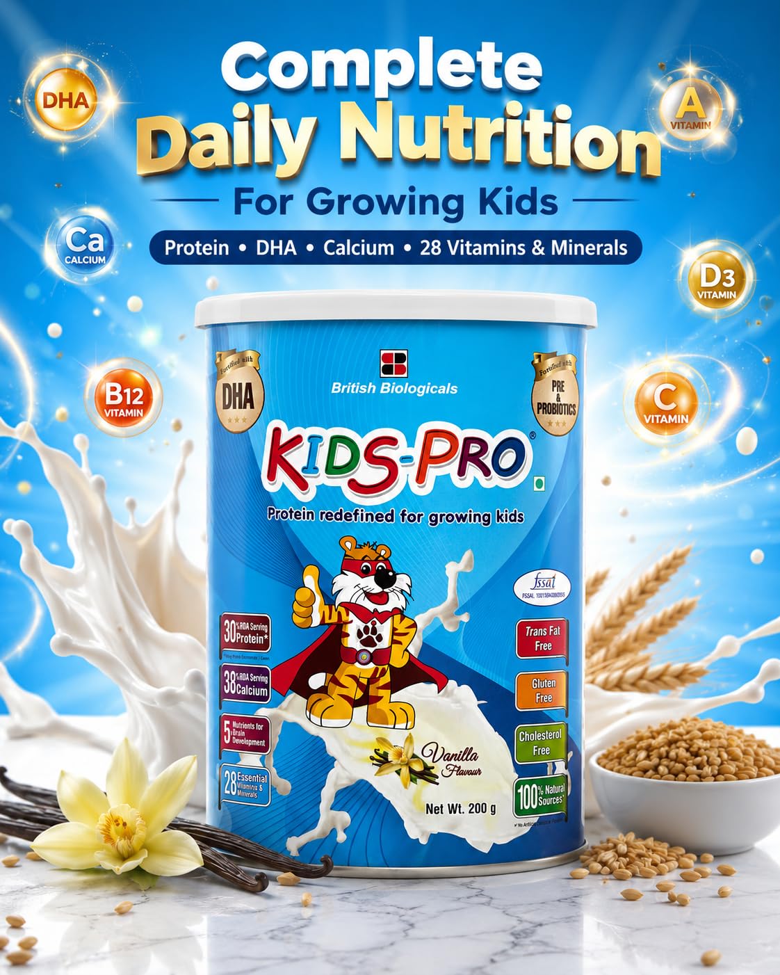 Kids-Pro Protein Powder for Growing Kids, Vanilla Flavour, 200g — Amazon image 2