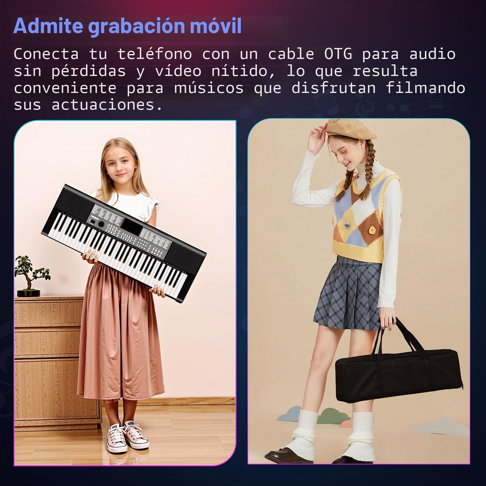 TERENCE Piano Digital 61 Teclas Altavoces HiFi Duales Piano Electrico con 51 Botones de Función en el panel Pantalla LED Teclado Dual 2 Opciones de Alimentación Soporte para Auriculares y Micrófono