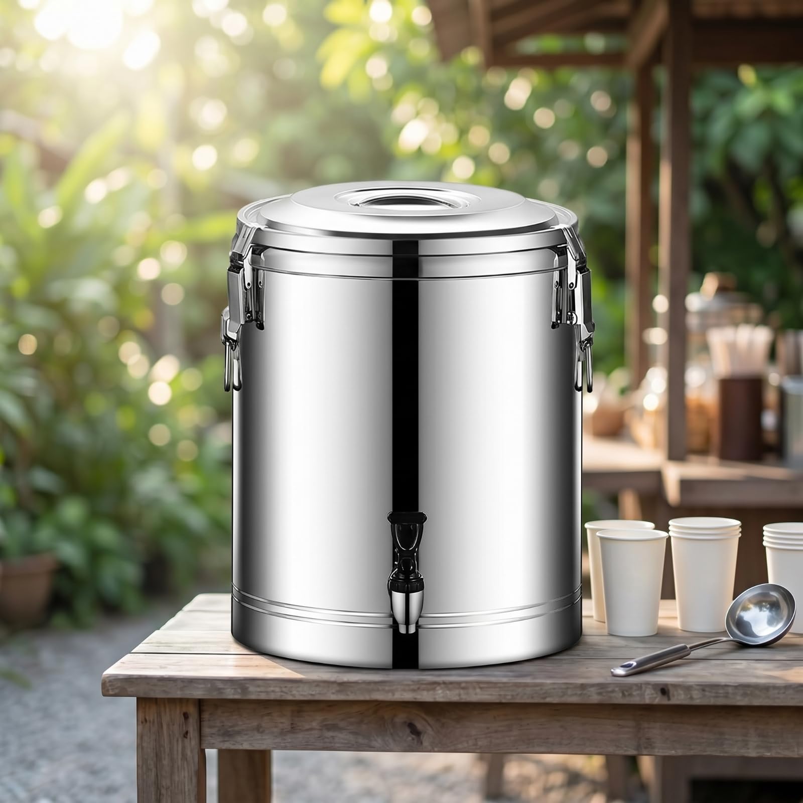 Qianly Cubo Térmico con Tapa Comercial Contenedor Isotérmico Acero Inoxidable Sellado Termo Industrial para Bufés, 20L, Con Grifo
