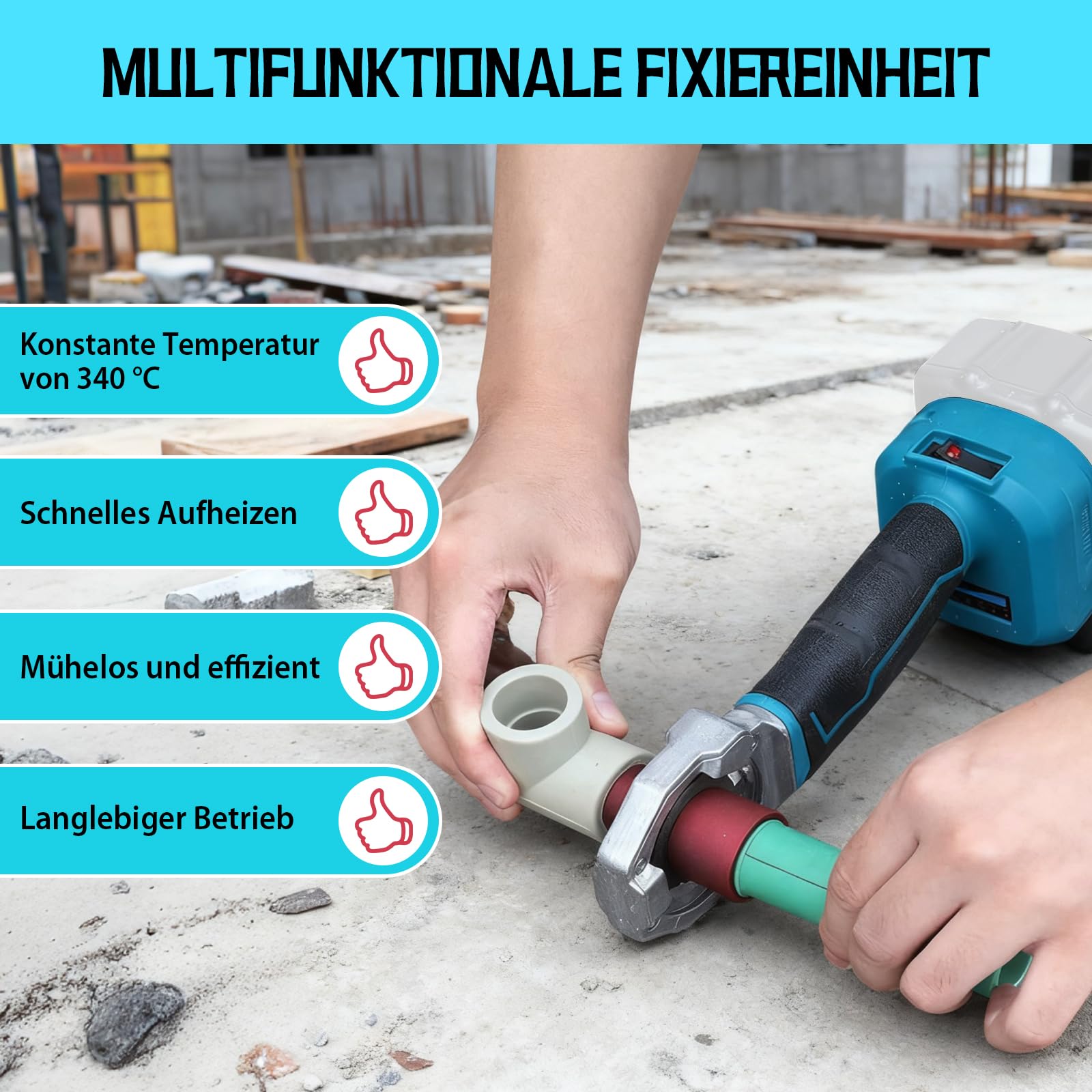 Muffenschweißgerät,Kunststoff Schweißgerät kompatibel mit Makita,Rohrschweißgerät,für PPR, PB, PE Usw,20,25,32 mm Drei Schneidköpfe,Schweißgerät für Stabile und langlebige Rohrverbindungen