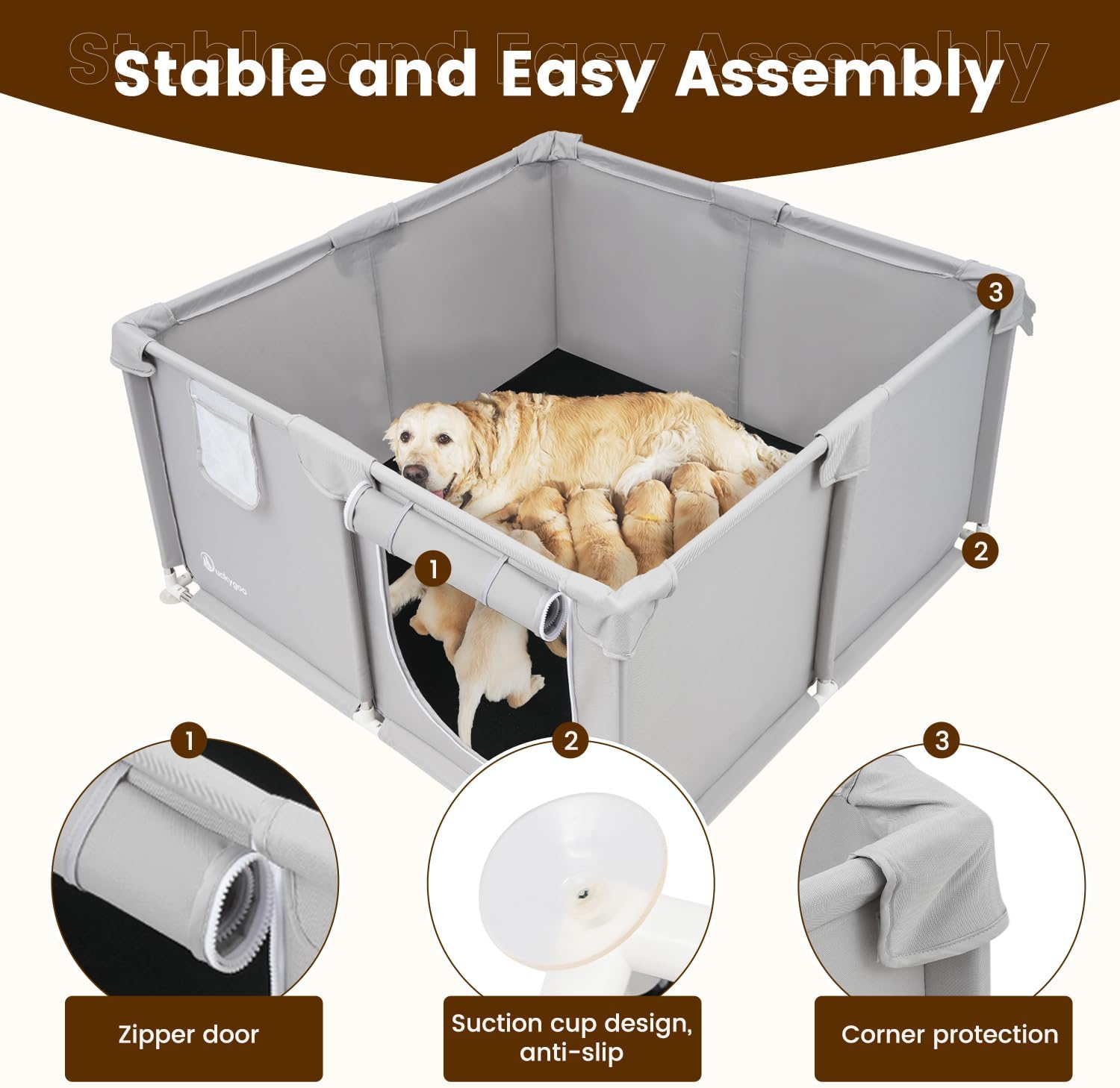 Whelping Box for Dogs - 50"L*50"W*25"H Dog Whelping Play Pen for Puppies,Pet Whelping Box Overall 600D Oxford Fabric with Absorbent Whelping Pad,Dog Birthing Box for Large Medium Small Dogs