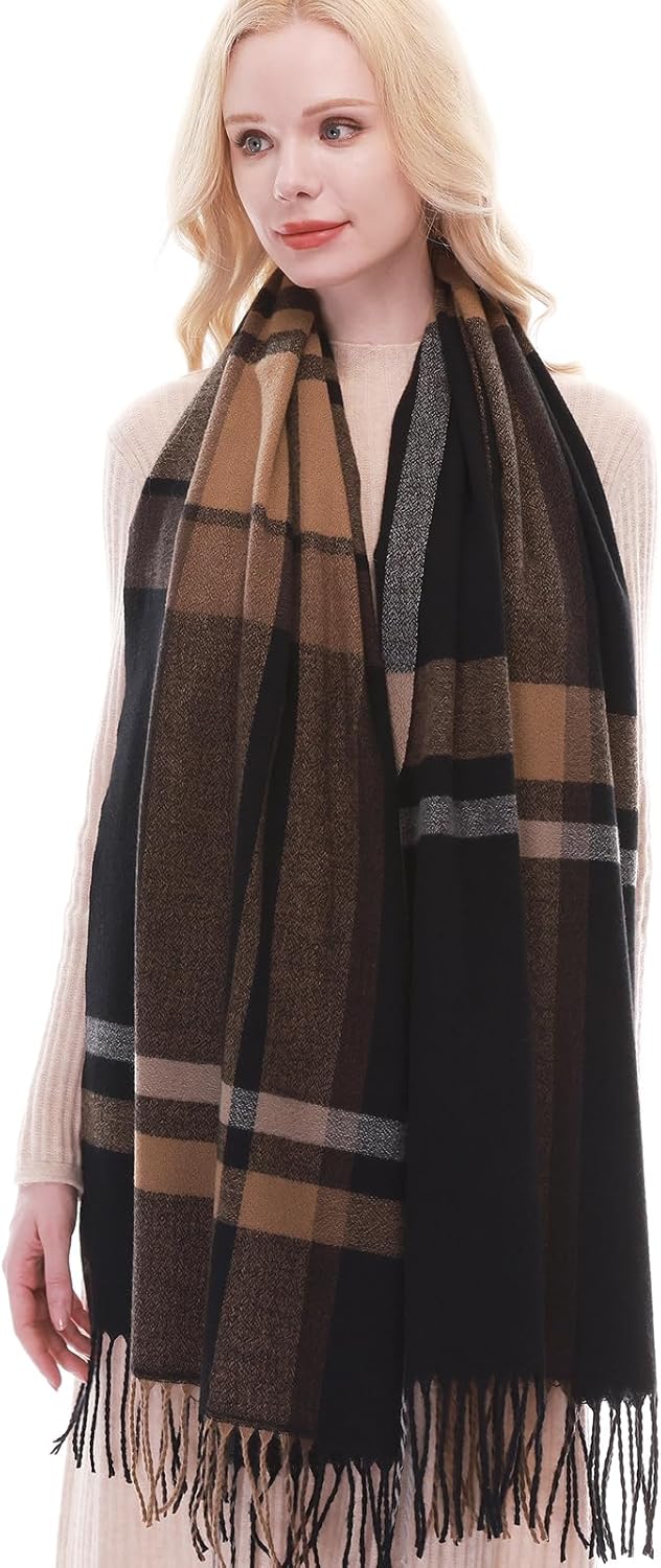 RIIQIICHY Plaid Scarf for Women Fall Winter Pashmina Scarves Wraps for Cold Weather Warm Large - Image 2