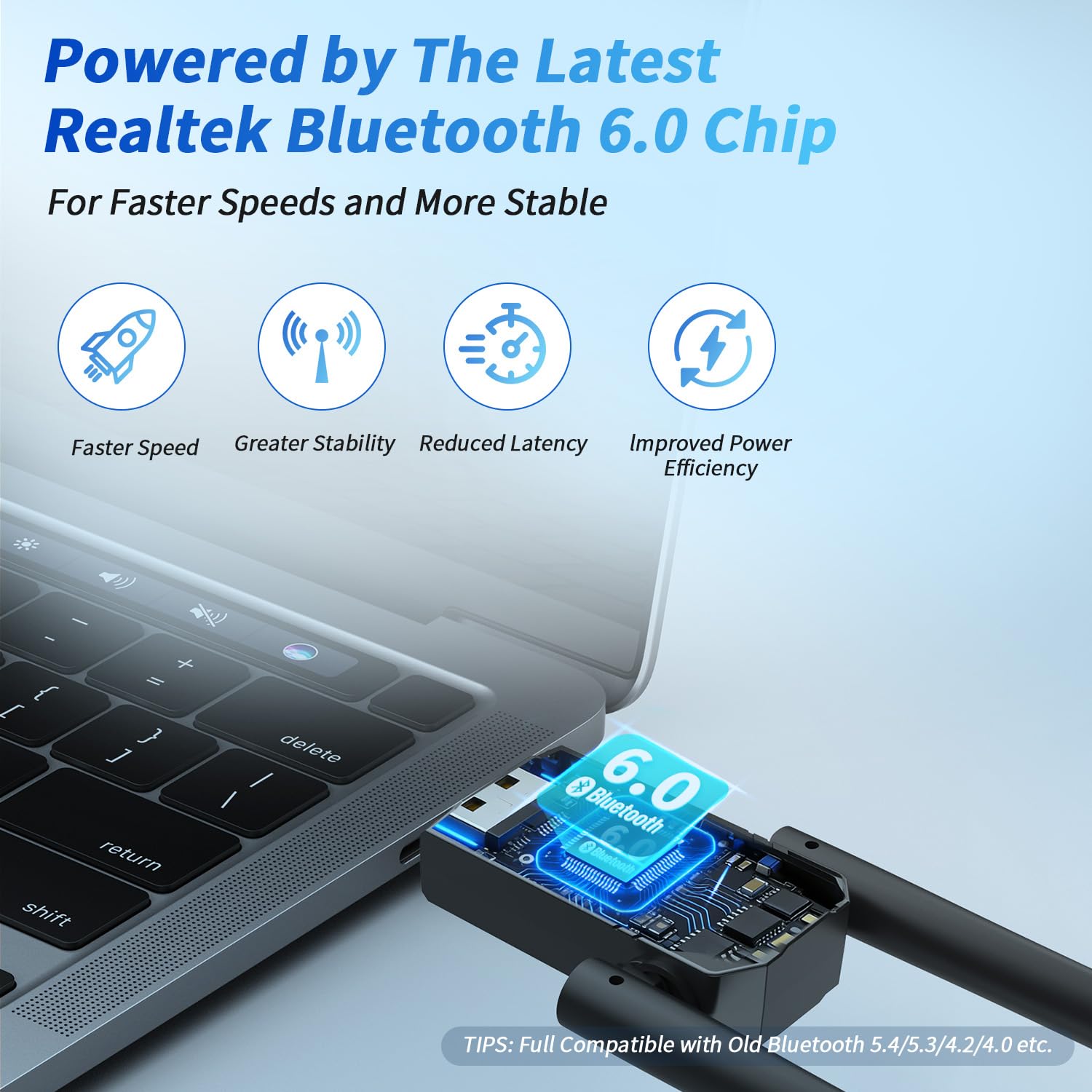Long Range USB Bluetooth 6.0 Adapter for PC, Built-in PA Enhanced 5dBi High Gain Wireless Dongle w/Dual Antennas, Supports Windows 11/10/8.1/7 Laptop Desktop, NOT For TV, Mac, Car Stereo — view 3