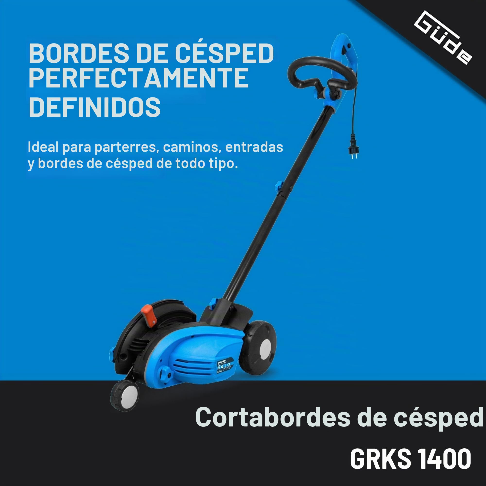 Gude GRKS 1400 Brush cutter Corriente alterna Negro, Azul - Cortacésped (Brush cutter, 1,3 cm, 3,8 cm, Cuchillas giratorias, 3 rueda(s), 4700 RPM)