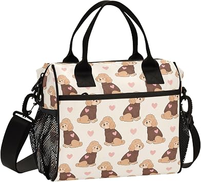OTVEE Cute Puppy Heart Love Print Lunch Bag Custom Insulated Lunch Box for Kids, Small Large Capacity Reusable Thermal Tote with Detachable Shoulder Strap for Work School Travel