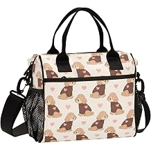 OTVEE Cute Puppy Heart Love Print Lunch Bag Custom Insulated Lunch Box for Kids, Small Large Capacity Reusable Thermal Tote with Detachable Shoulder Strap for Work School Travel