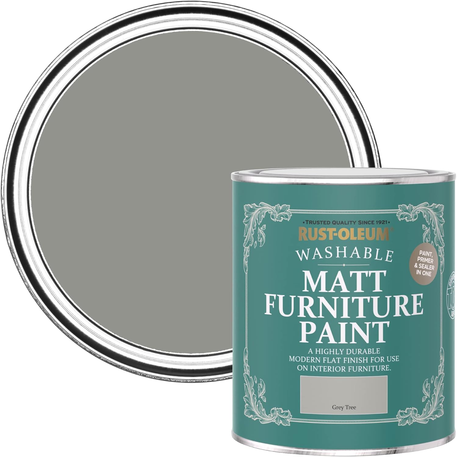Rust-Oleum Grey Furniture Paint with Matte Finish, Low Odour and Water-Based for Interior Wood - Grey Tree 750 ml