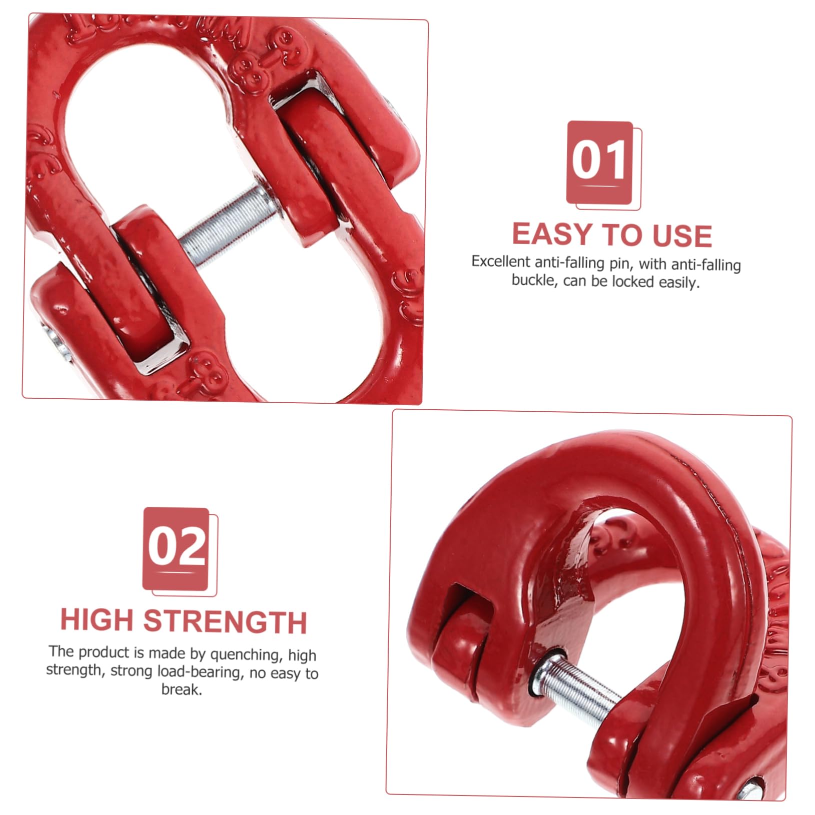 Eslabón Conector de Cadena de Acero Rojo para Remolque, Cierre Rápido y Bloqueo Seguro, Doble Anillo para Elevación y Tracción Industrial