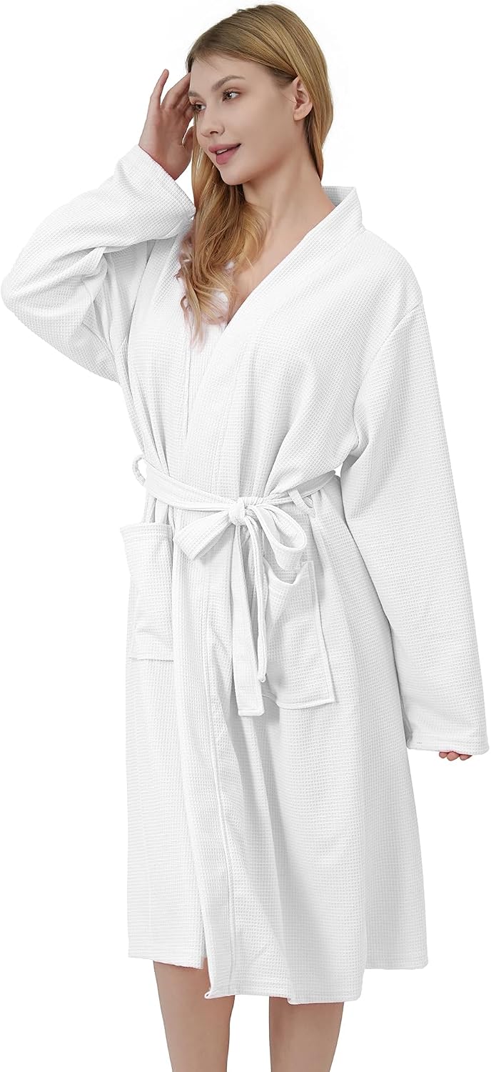 Women’s Waffle Kimono Bathrobe Soft Lightweight Knee-Length for Comfortable Home and Leisure Wear