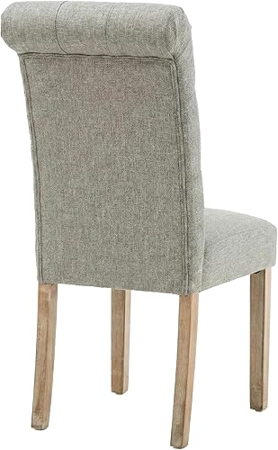 Miniatura 6 de AC Pacific Natalie Tufted Dining Chairs, Contemporary Upholstered Home Kitchen Armless Parson Seat with Rolled Top, Set of 2,Light Grey