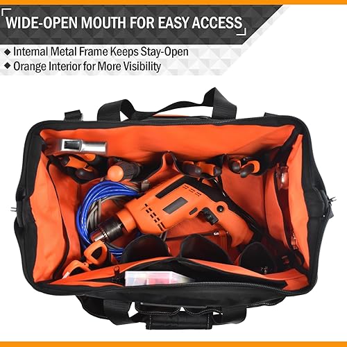 Miniatura 7 de Bolsa de herramientas de alta resistencia de 17 pulgadas, organizador de caja de herramientas portátil de 31 bolsillos, bolsa de herramientas grande