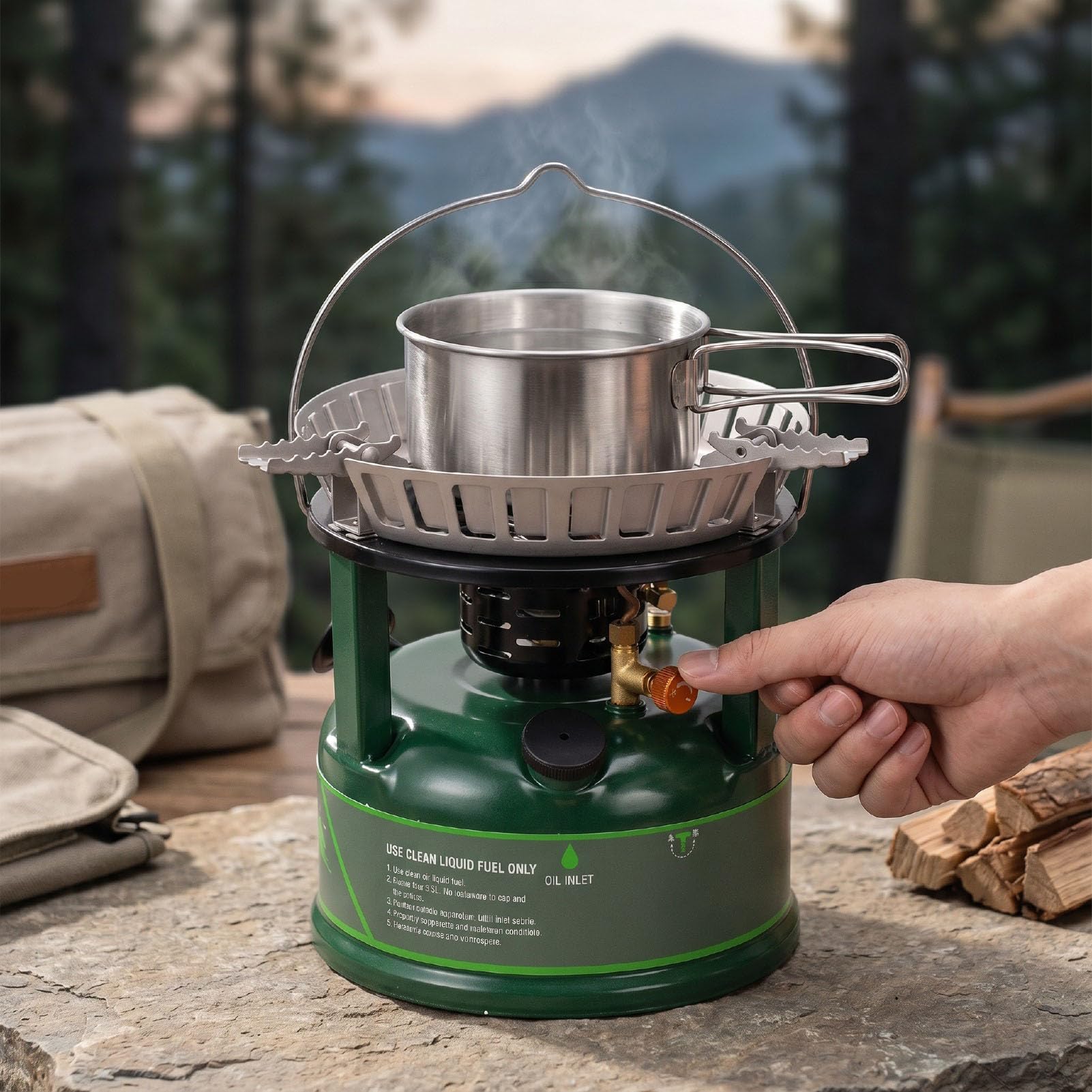 Haofy Mehrstoffkocher, Winddicht, Benzin-Kerosin-Kocher mit Verstellbarer Flamme und Automatisch Anpassbarem Ständer Zum Kochen Im Freien, Camping, Wandern