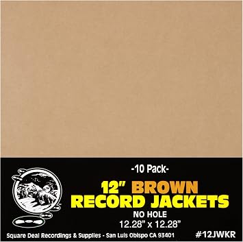 10 12" Record Jackets Without Center Hole - Kraft Brown #12JWKR