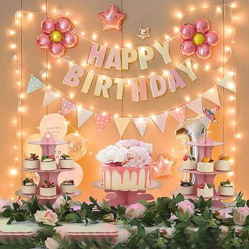 Miniatura 4 de MRPAPA Bandeja rosa para cupcakes y pasteles, soporte de cartón de 3 niveles, soporte de postre fácil de montar para fiestas, baby shower de niñas