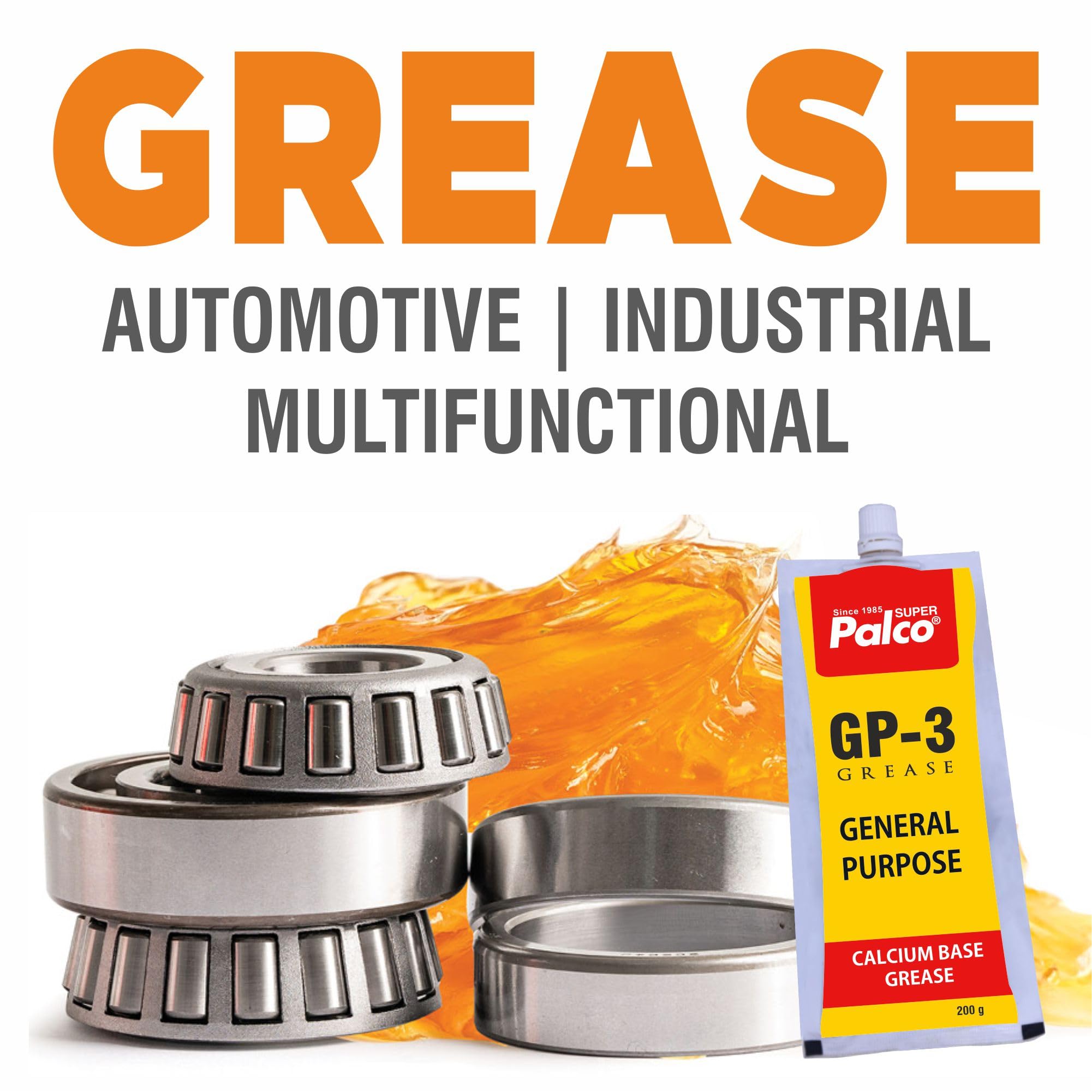 PALCO GP-3 Grease 200g Pouch (Pack of 5) Multipurpose Water Resistant & Chassis Bearing Calcium Base Grease for Car Cycle Industrial Agricultural Bike Chain Lube NLGI-3 Long Lasting Lubricant 3