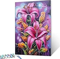 Vista 15 de Pintura al óleo de flor de loto por números, lirio de agua, kit de pintura acrílica para niños, adultos, principiantes, garabatos, graffiti
