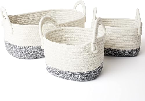 LA JOLIE MUSE Juego de 3 cestas de almacenamiento tejidas de cuerda de algodón de 14 pulgadas, contenedores organizadores multiusos con asas, color disponible en Yaxa Guatemala