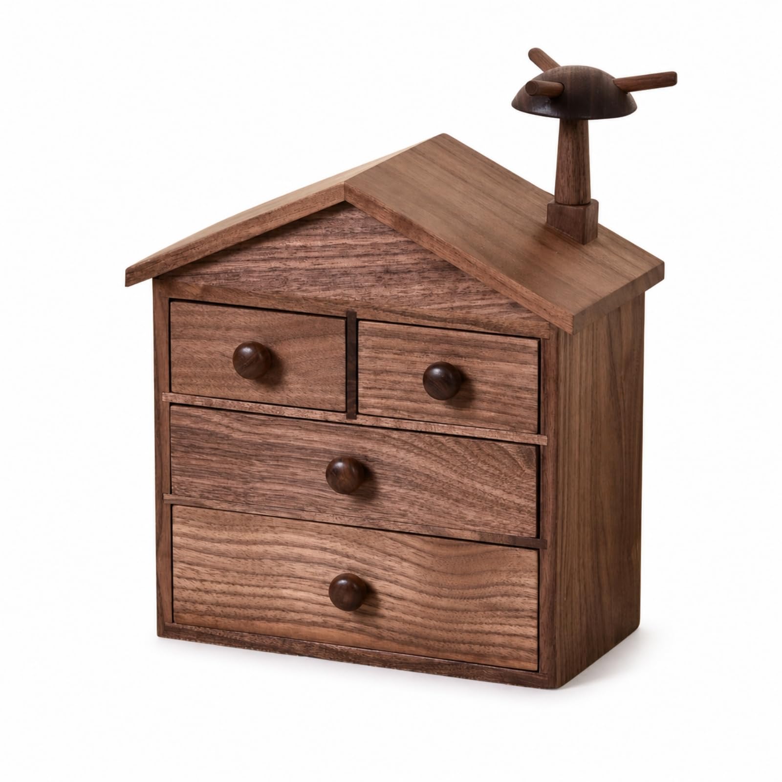 Portagioie a Forma di Casetta in Legno Scatola Portagioie con Cassetto da Tavolo Organizzatore di Gioielli con Cassetto per Ragazze, Grande, Noce