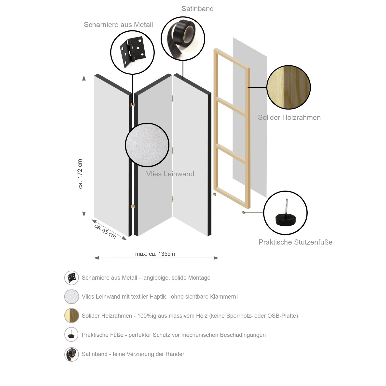murando - Paravent Raumteiler Holzoptik, 135x172 cm, 3-teilig, Wohnzimmer