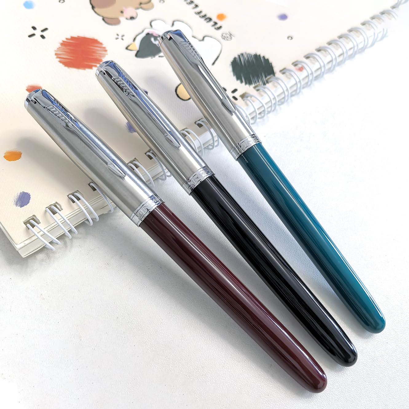 3 Jinhao 86 Fountain Pen Set (Black, Wine Red & Green Resin) Extra Fine Nib with Refillable Ink Converter